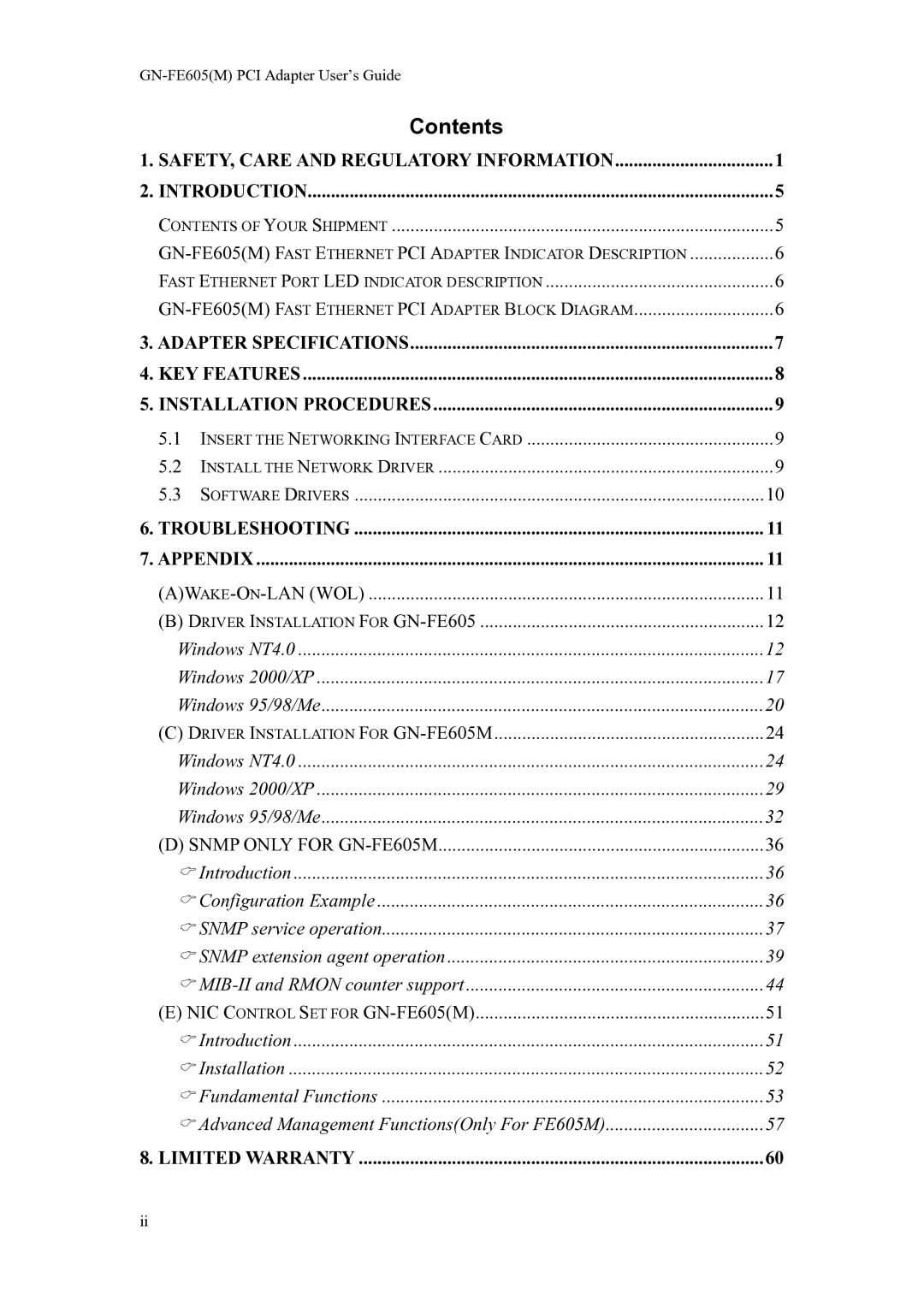 Gigabyte GN-FE605(M) manual Contents 