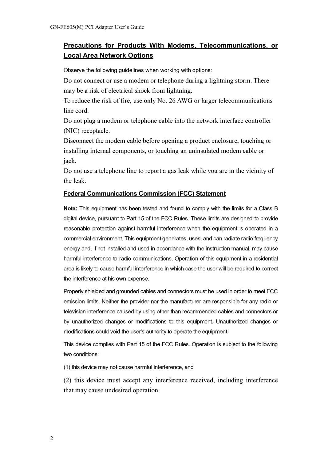 Gigabyte GN-FE605(M) manual Federal Communications Commission FCC Statement 