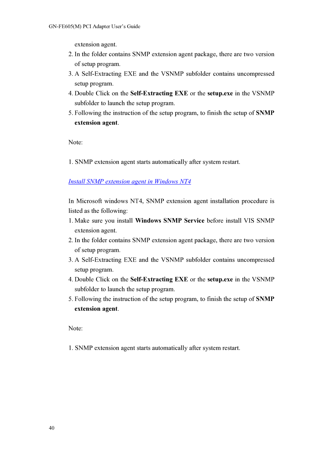 Gigabyte GN-FE605(M) manual Install Snmp extension agent in Windows NT4 