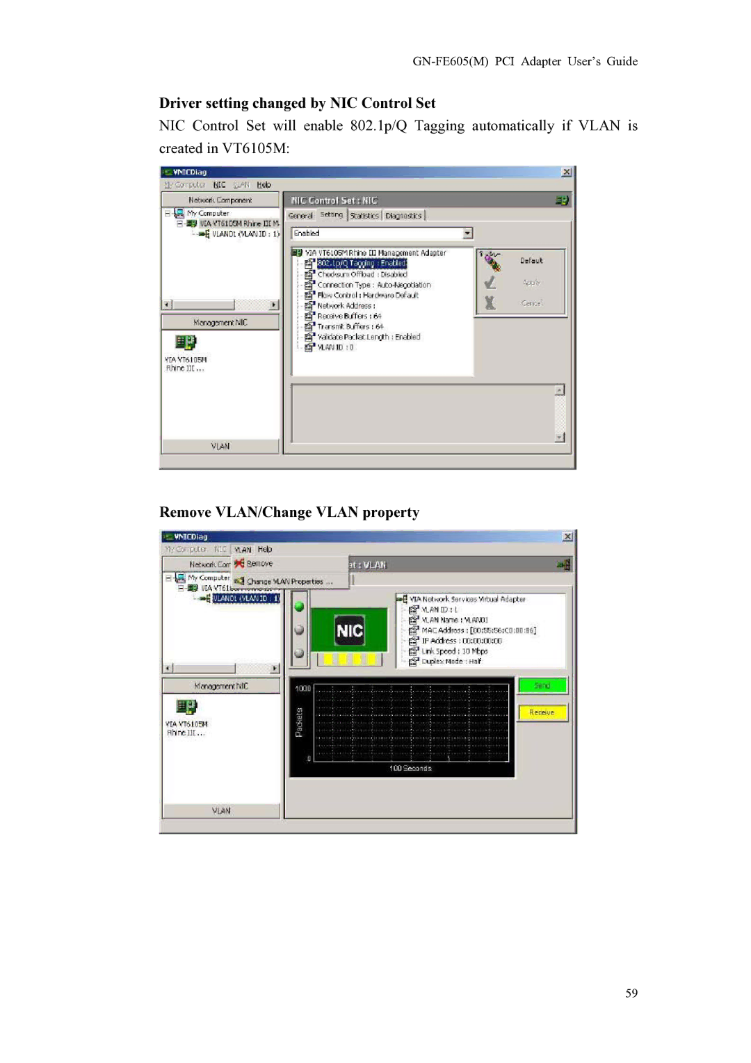 Gigabyte GN-FE605(M) manual Driver setting changed by NIC Control Set, Remove VLAN/Change Vlan property 