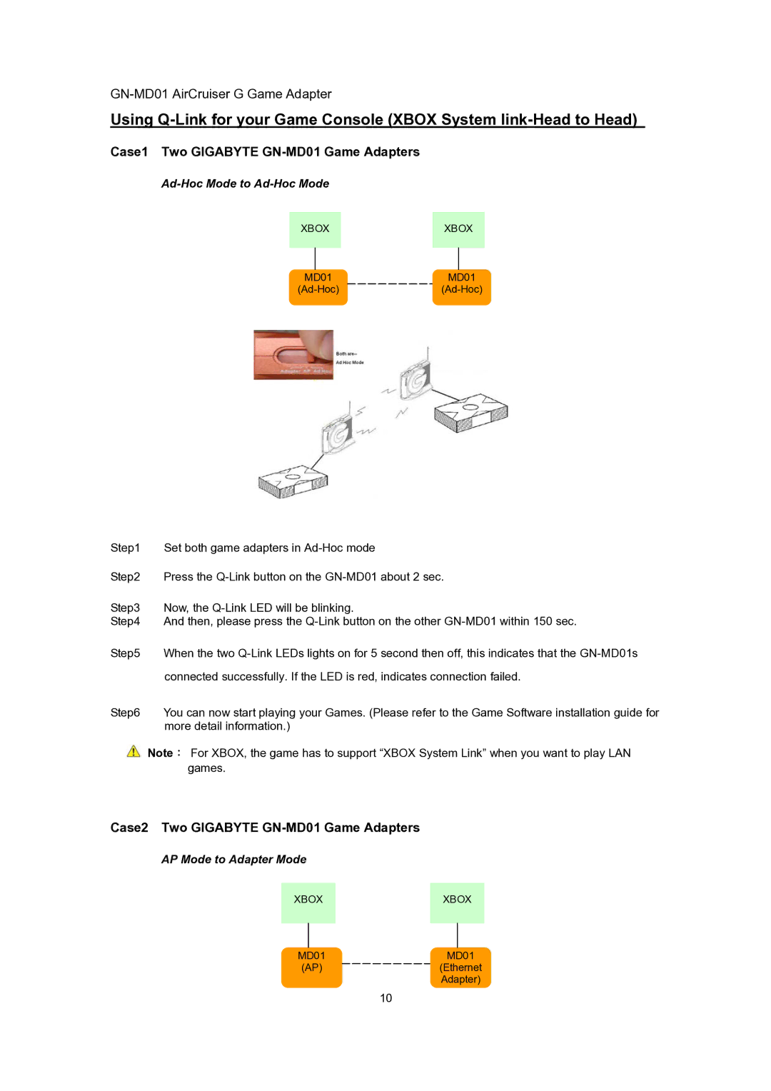 Gigabyte user manual Case1 Two Gigabyte GN-MD01 Game Adapters 