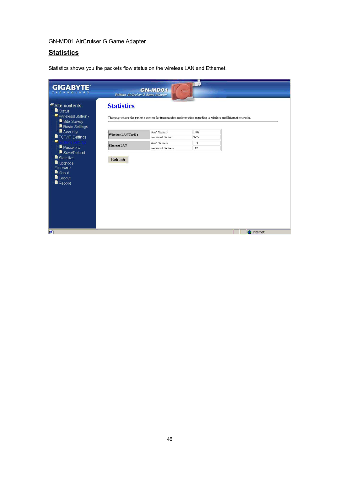 Gigabyte GN-MD01 user manual Statistics 