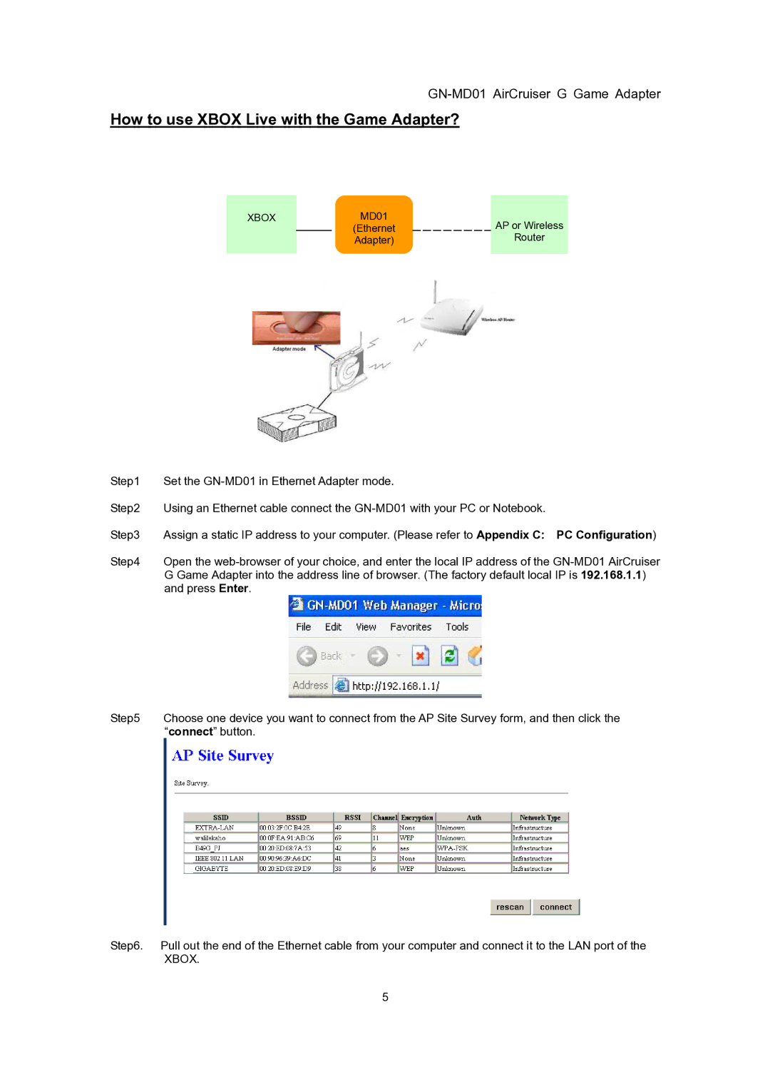 Gigabyte GN-MD01 user manual How to use Xbox Live with the Game Adapter? 