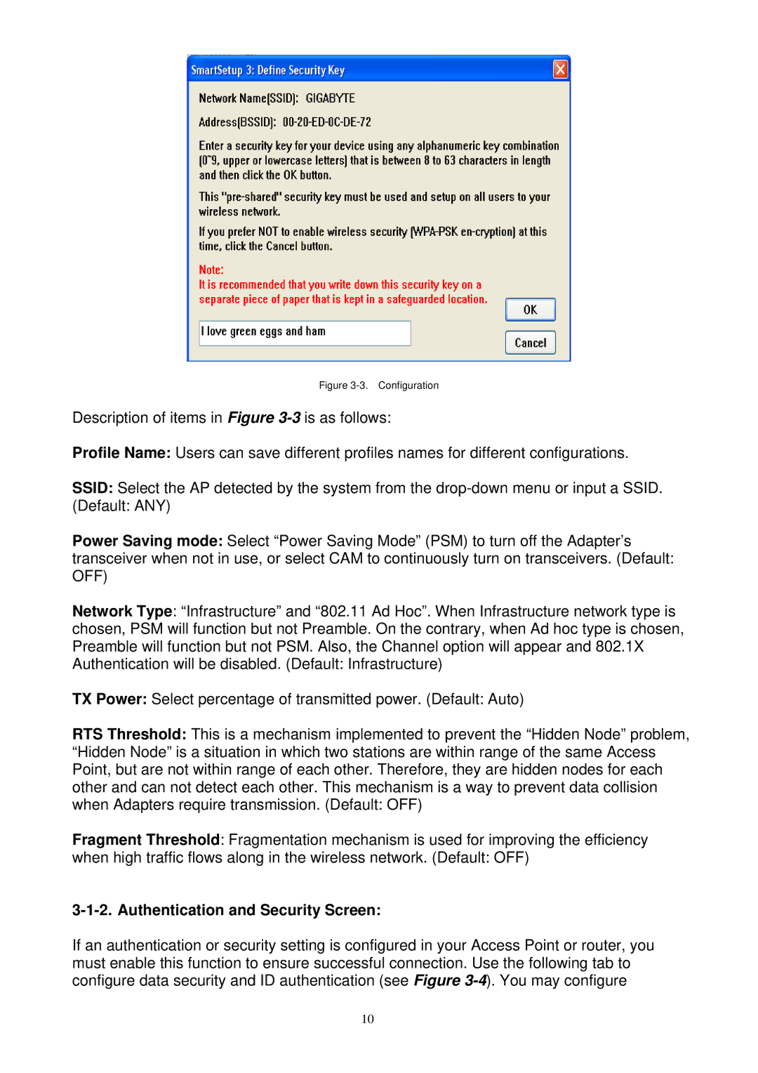 Gigabyte GN-WB01GS user manual Authentication and Security Screen, Configuration 