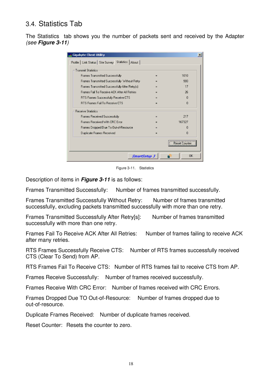 Gigabyte GN-WB01GS user manual Statistics Tab 