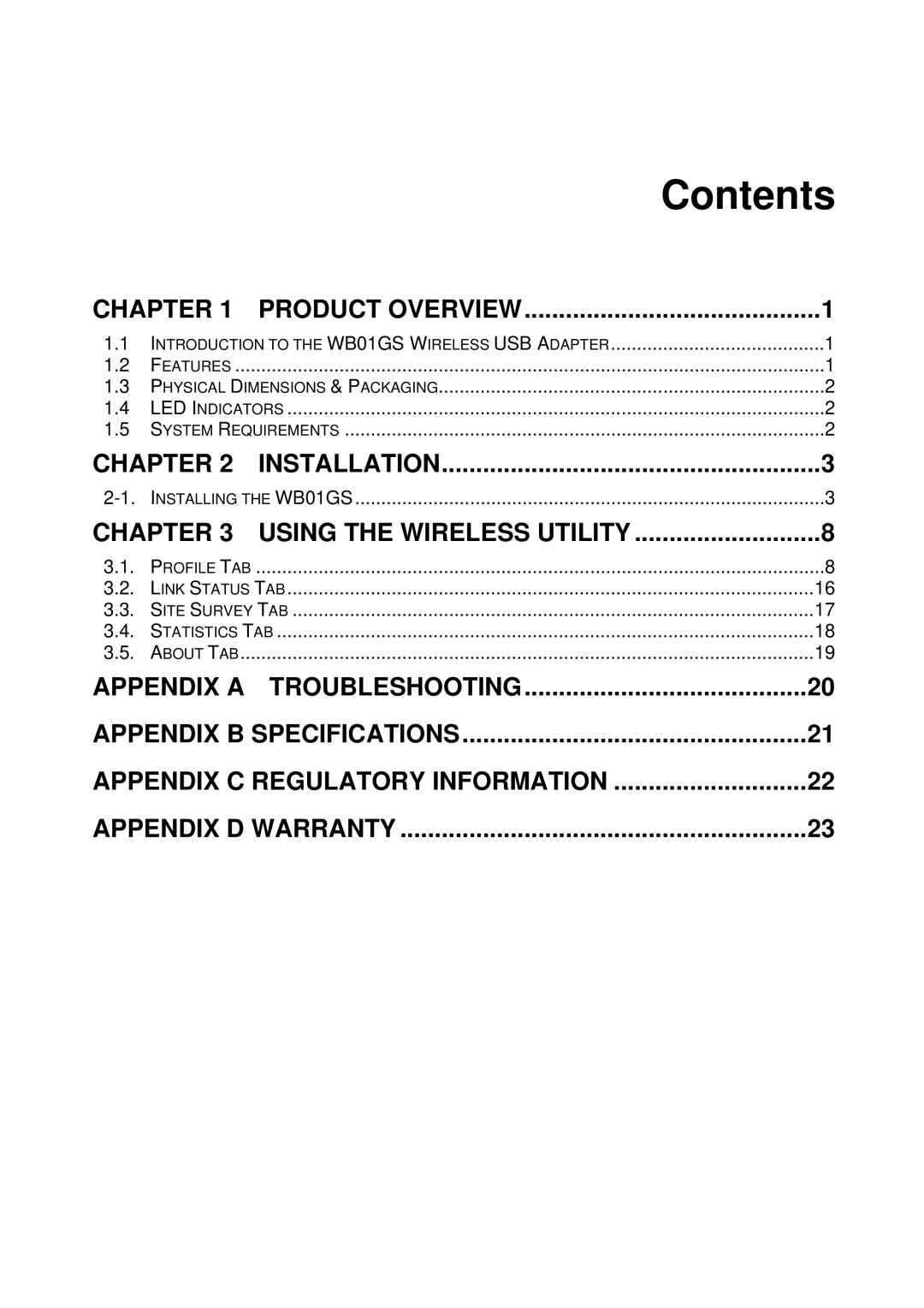 Gigabyte GN-WB01GS user manual Contents 