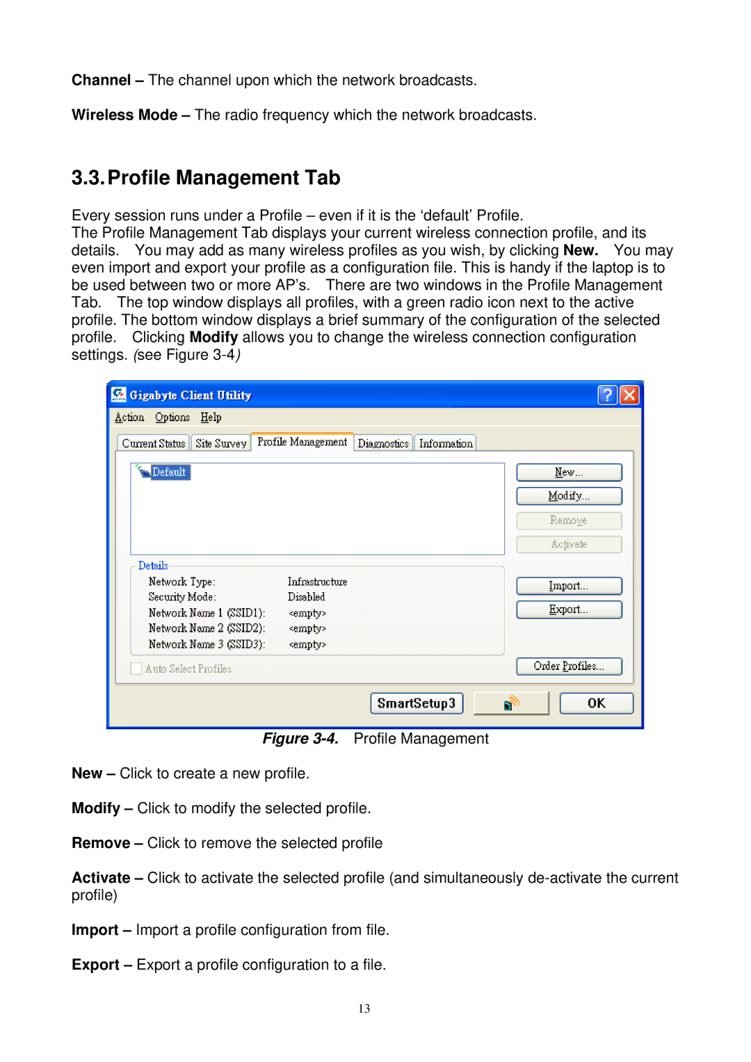 Gigabyte GN-WM01GT user manual Profile Management Tab 