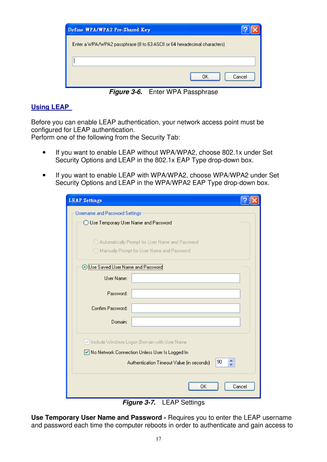 Gigabyte GN-WM01GT user manual Enter WPA Passphrase, Using Leap 