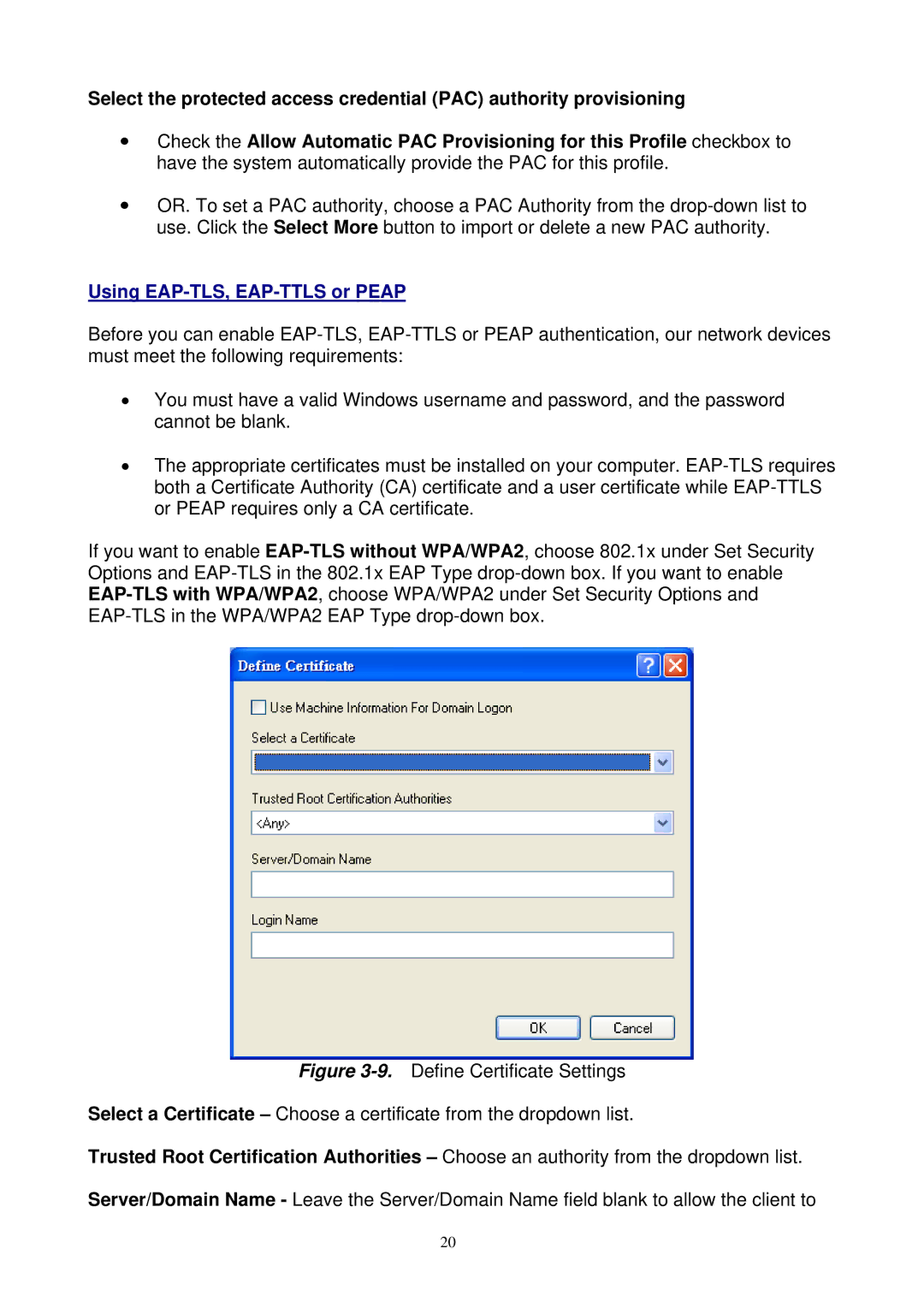 Gigabyte GN-WM01GT user manual Using EAP-TLS, EAP-TTLS or Peap 