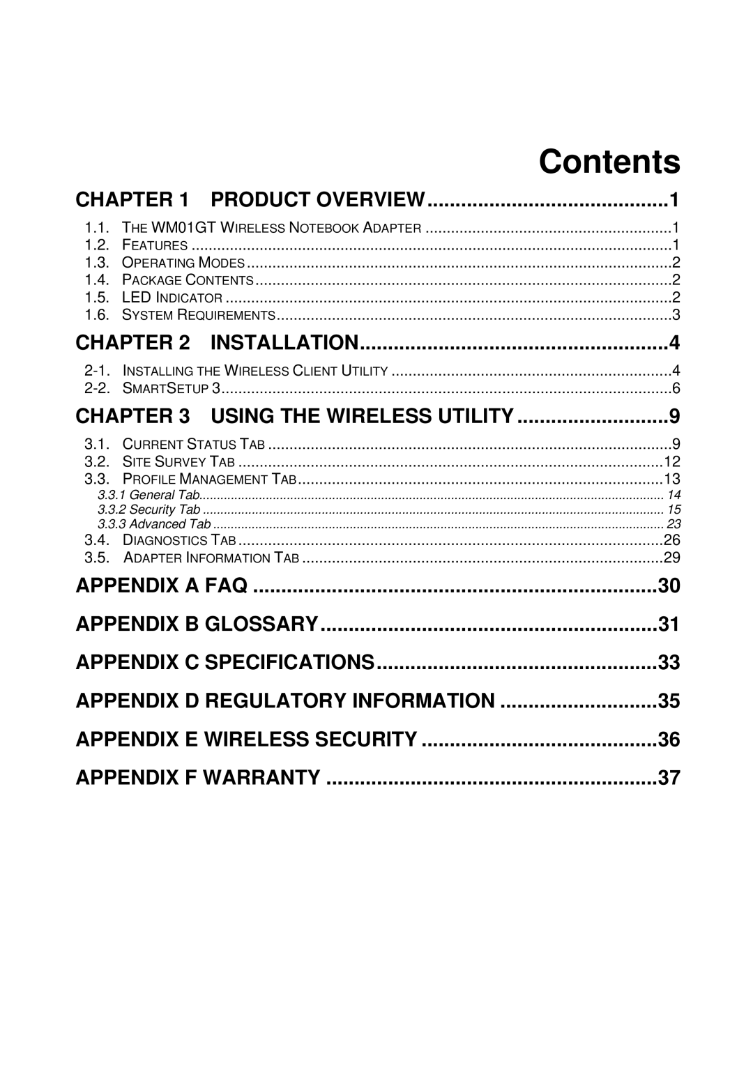 Gigabyte GN-WM01GT user manual Contents 