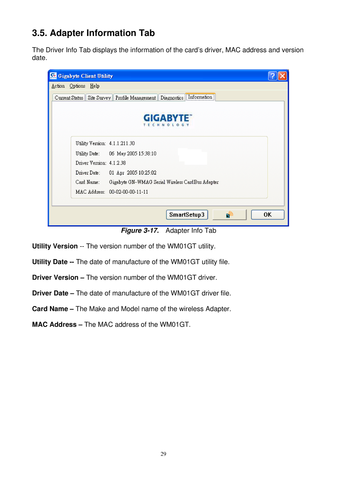 Gigabyte GN-WM01GT user manual Adapter Information Tab 