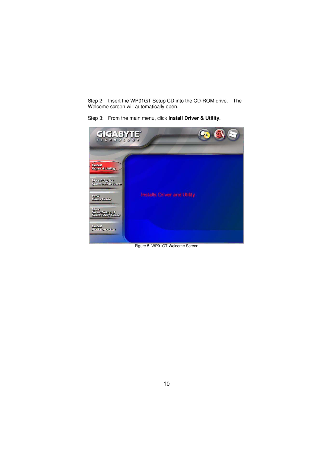 Gigabyte GN-WP01GT manual WP01GT Welcome Screen 