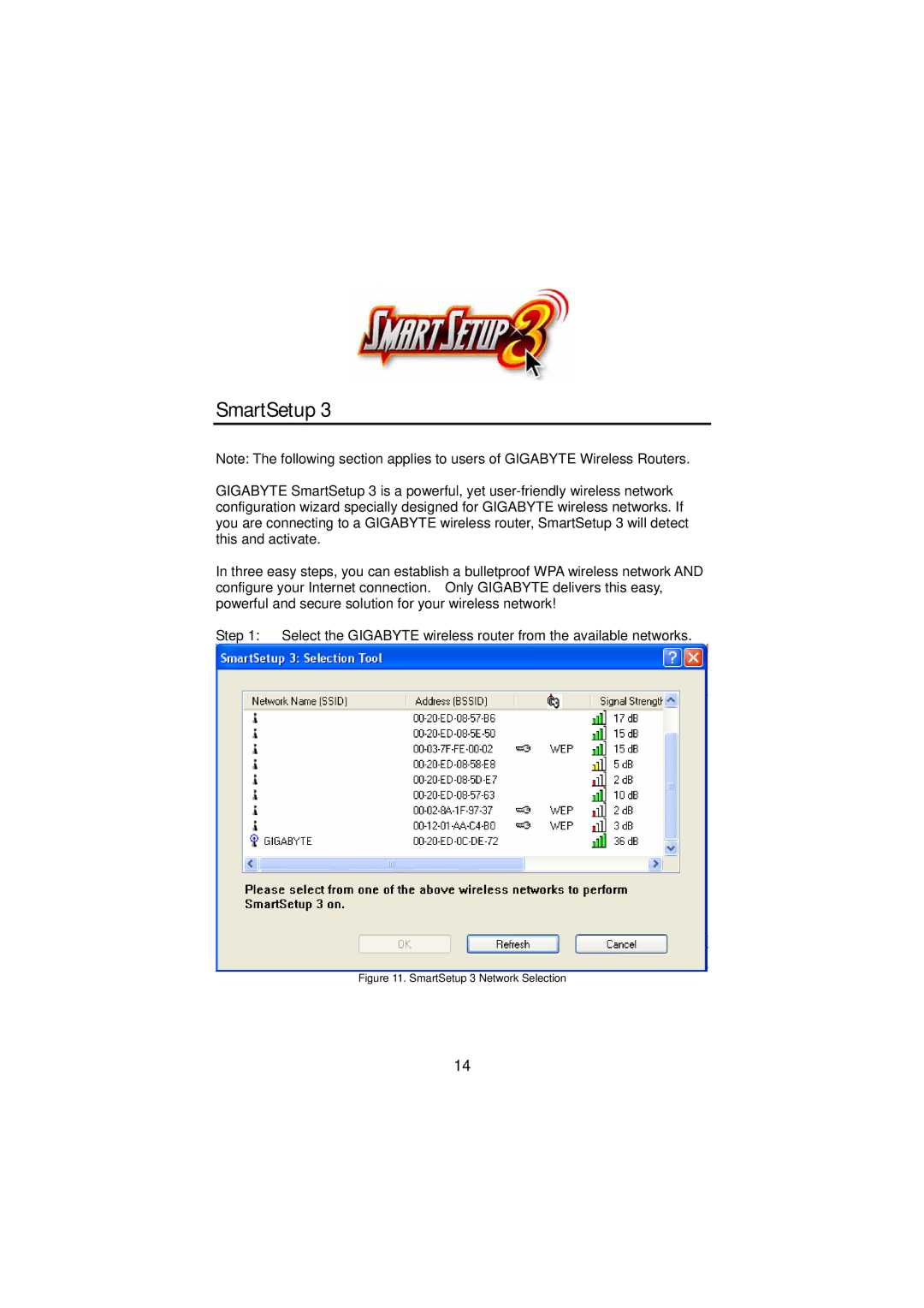 Gigabyte GN-WP01GT manual SmartSetup 3 Network Selection 