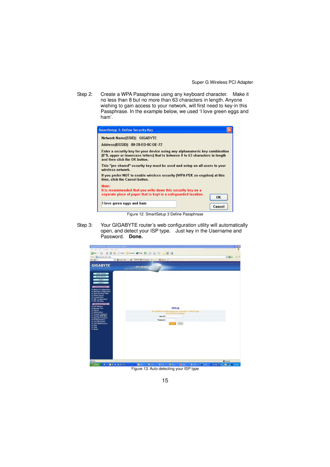 Gigabyte GN-WP01GT manual SmartSetup 3 Define Passphrase 