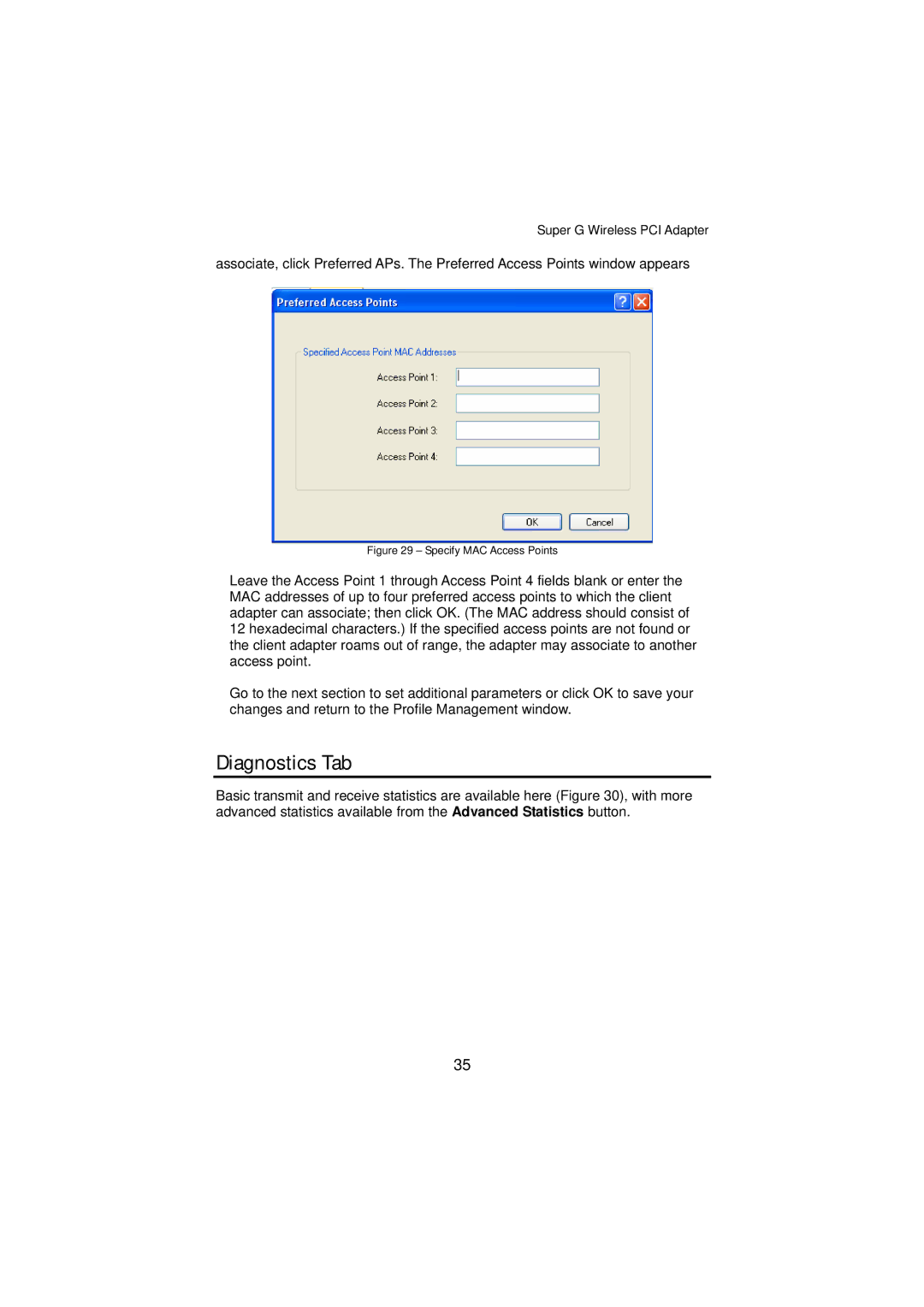 Gigabyte GN-WP01GT manual Diagnostics Tab, Specify MAC Access Points 