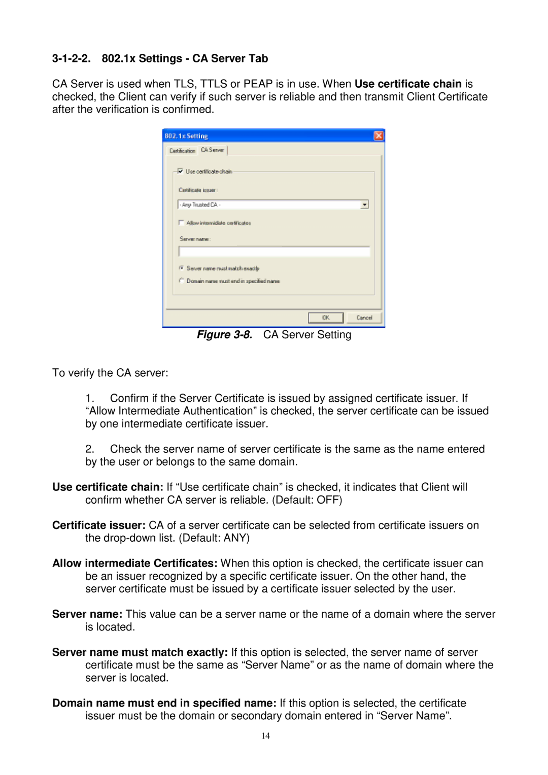 Gigabyte GN-WPKG user manual 2-2 .1x Settings CA Server Tab 