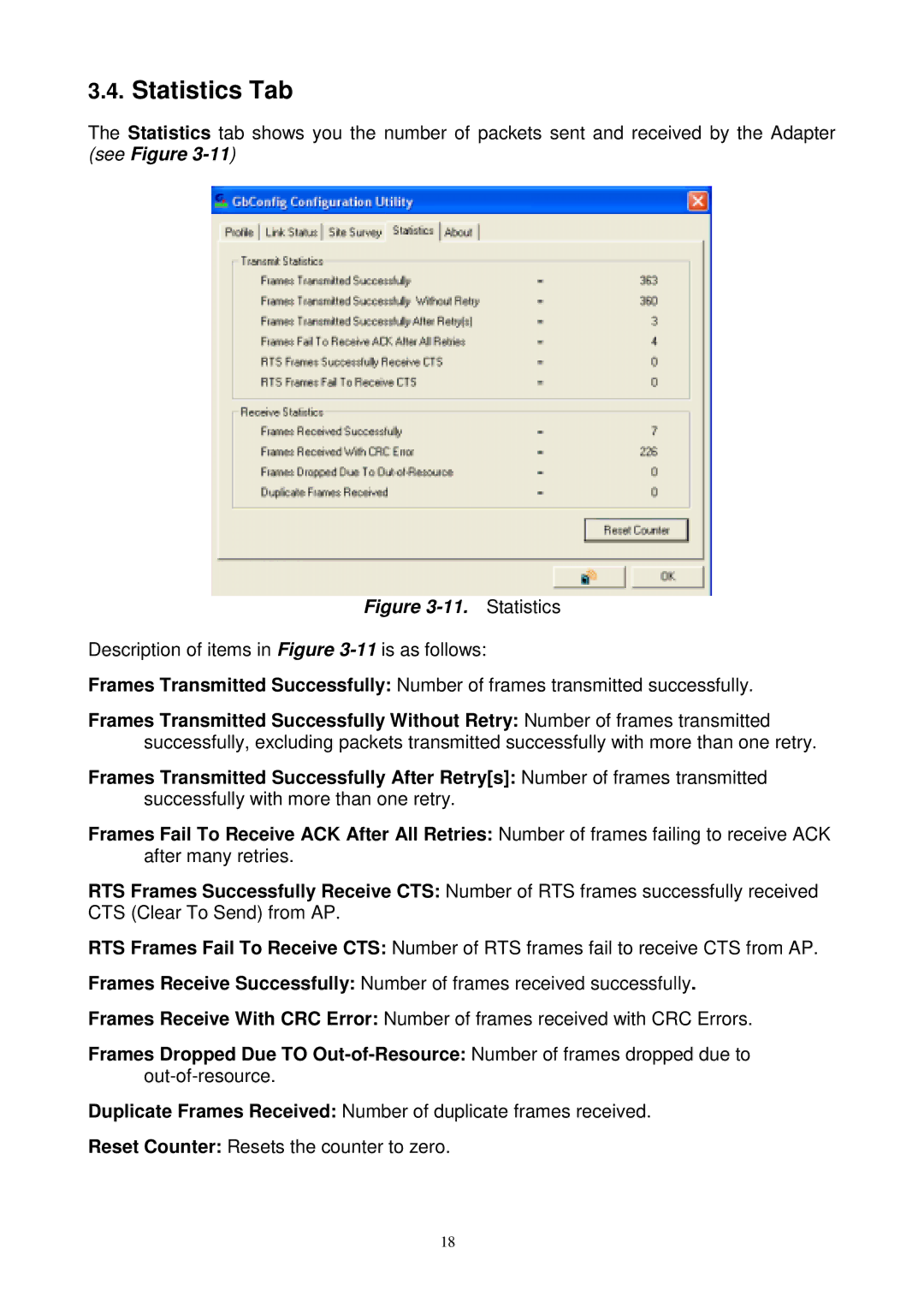 Gigabyte GN-WPKG user manual Statistics Tab 