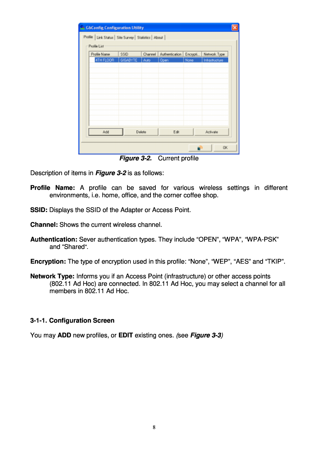 Gigabyte GN-WPKG user manual Configuration Screen 