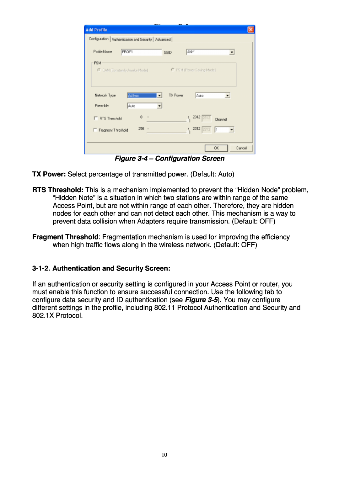 Gigabyte GN-WPKG user manual 4 - Configuration Screen, Authentication and Security Screen 