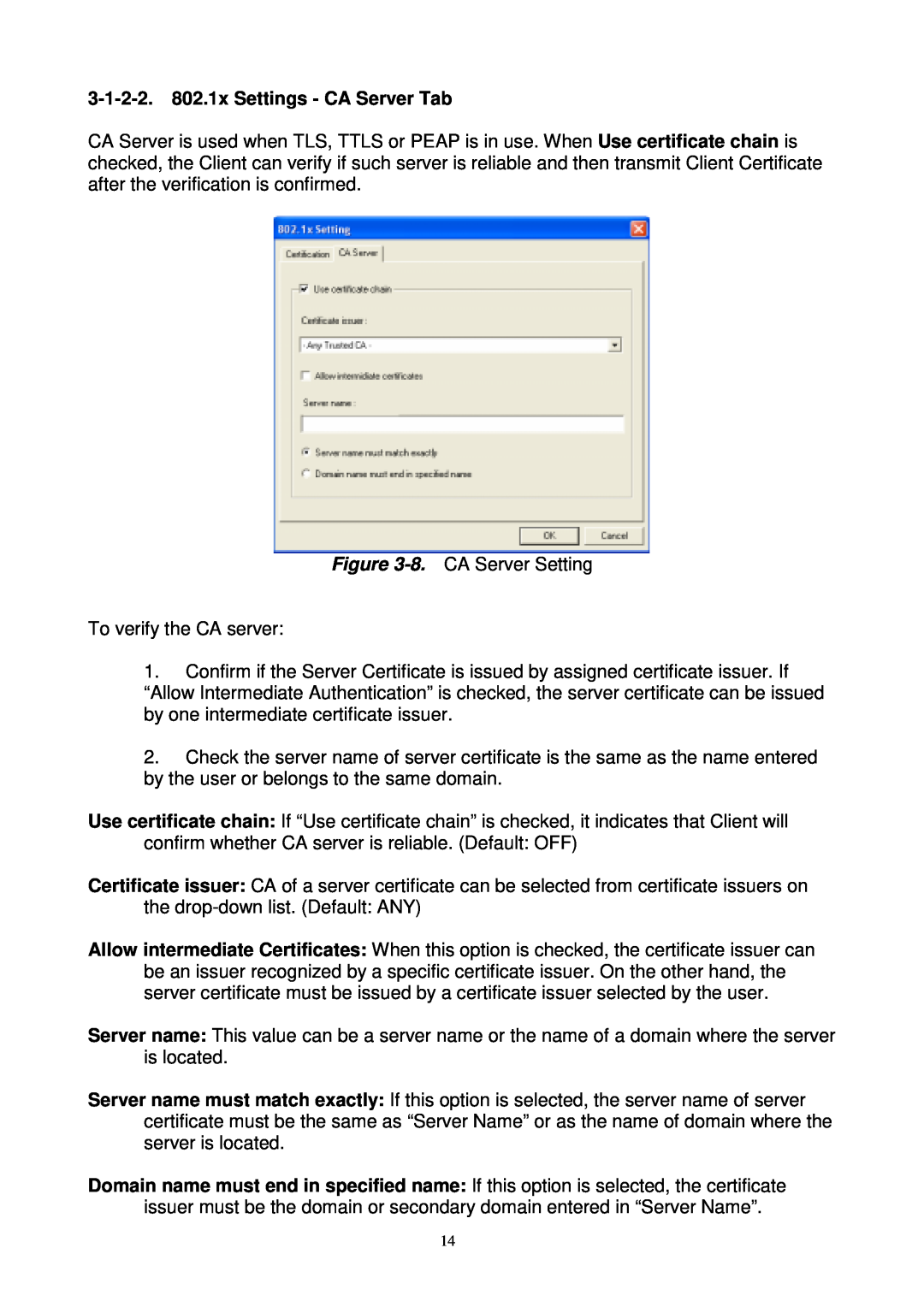 Gigabyte GN-WPKG user manual 3-1-2-2. 802.1x Settings - CA Server Tab 