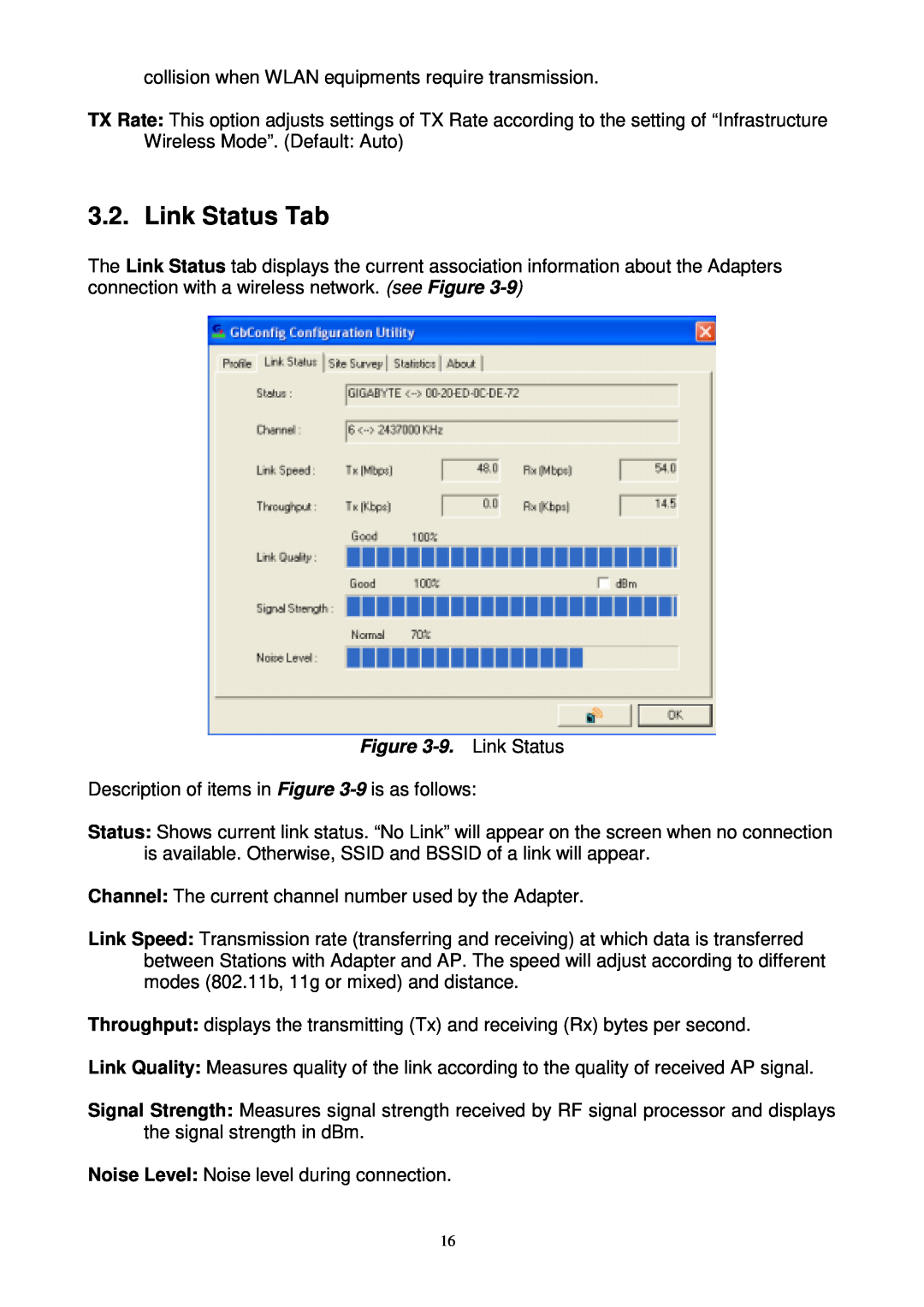 Gigabyte GN-WPKG user manual Link Status Tab, 9. Link Status 