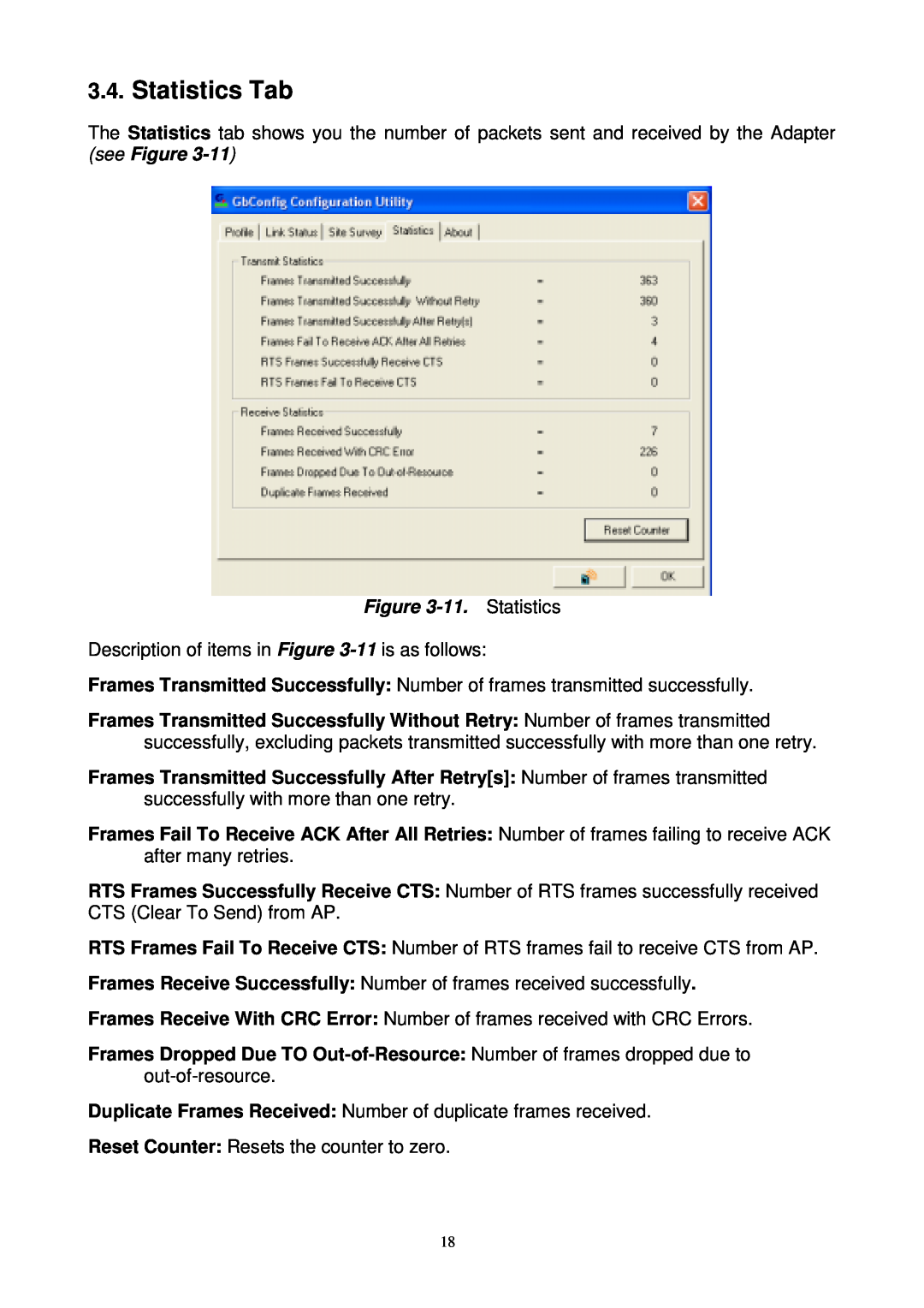Gigabyte GN-WPKG user manual Statistics Tab, 11. Statistics 