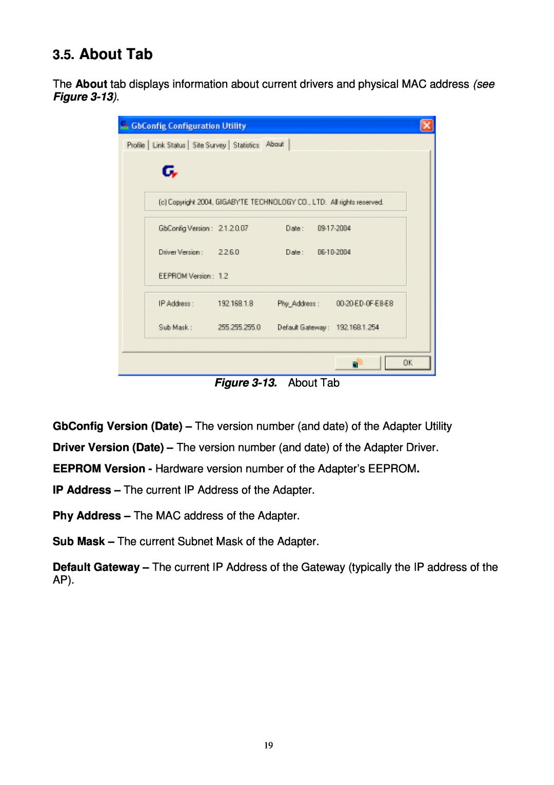 Gigabyte GN-WPKG user manual 13. About Tab 