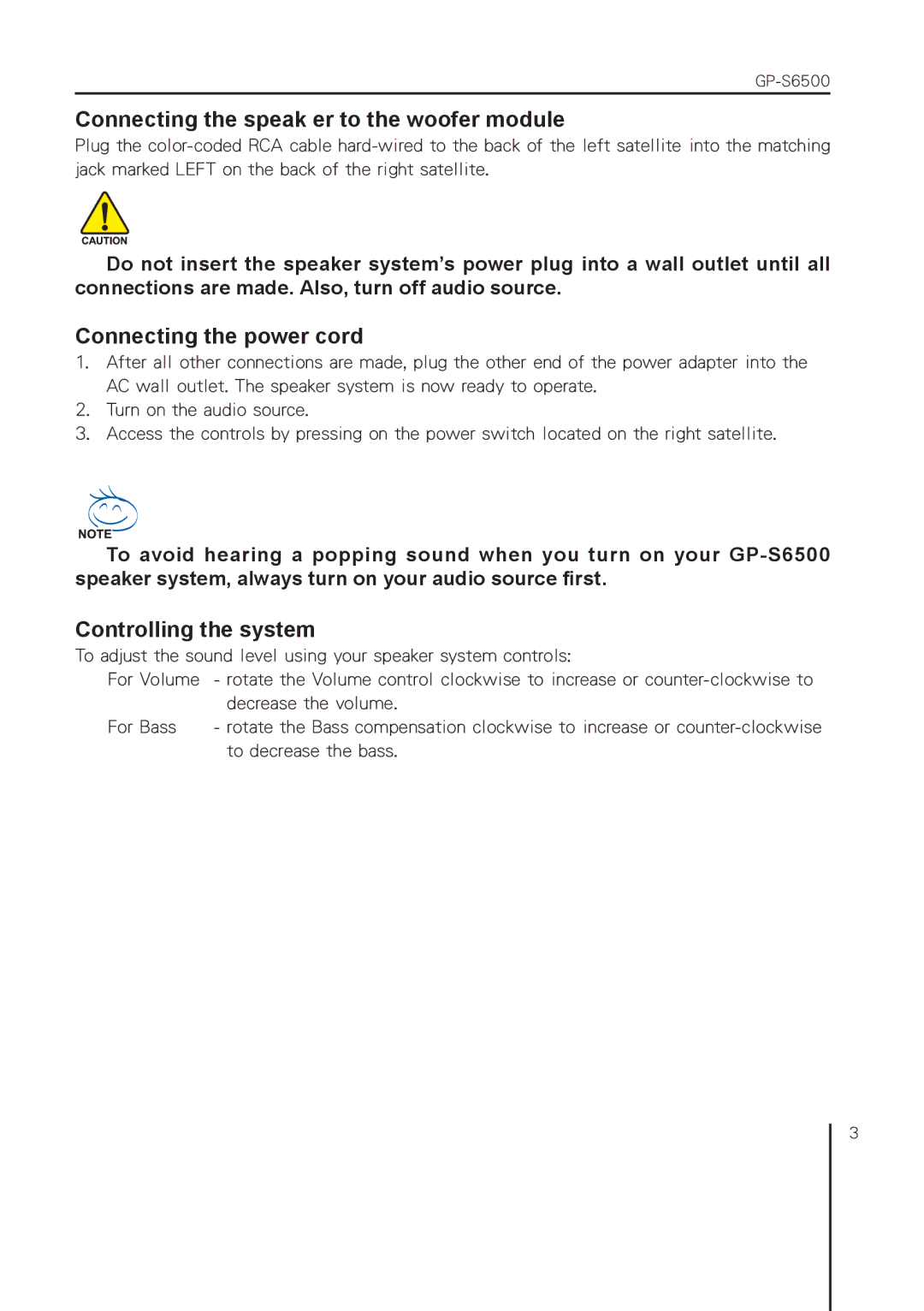 Gigabyte GP-S6500 owner manual Connecting the speak er to the woofer module 