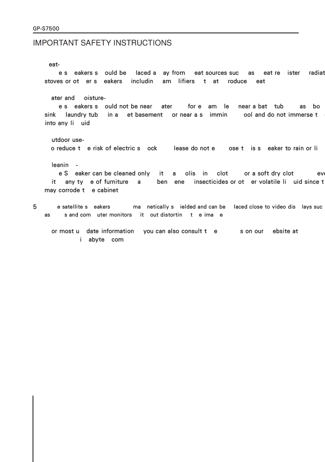 Gigabyte GP-S7500 user manual Important Safety Instructions 