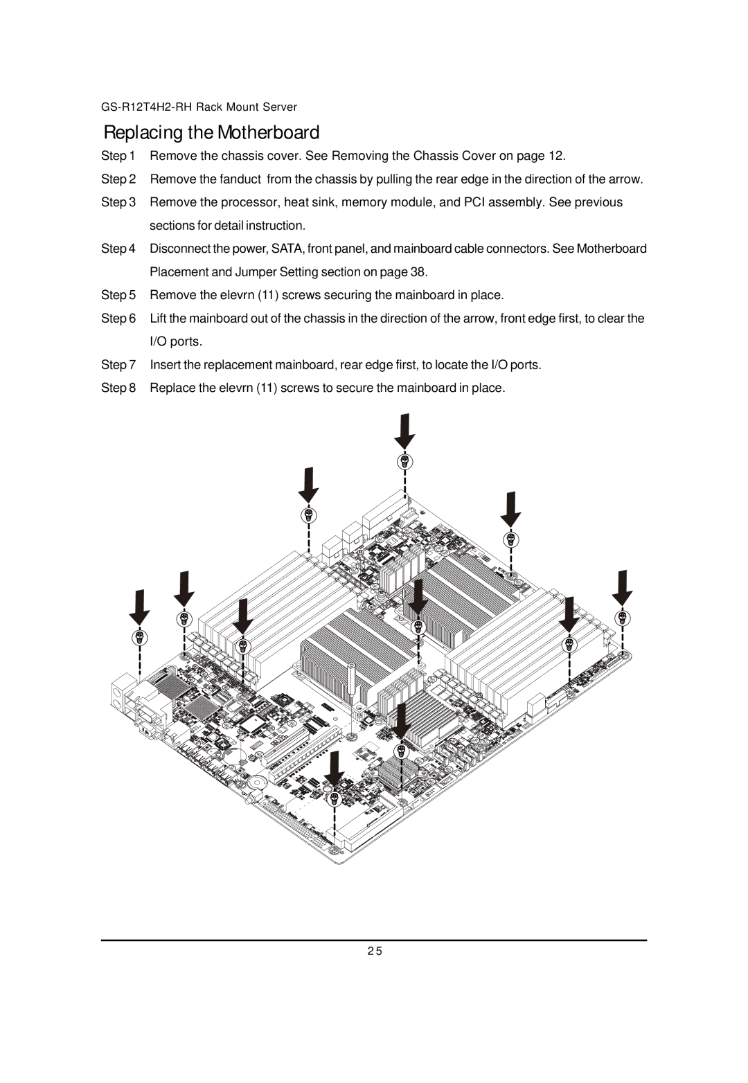 Gigabyte GS-R12T4H2-RH manual Replacing the Motherboard 