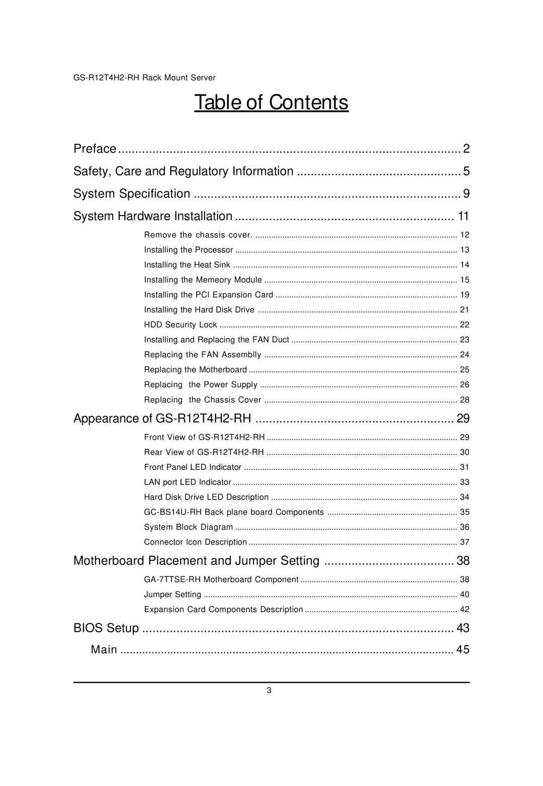 Gigabyte GS-R12T4H2-RH manual Table of Contents 