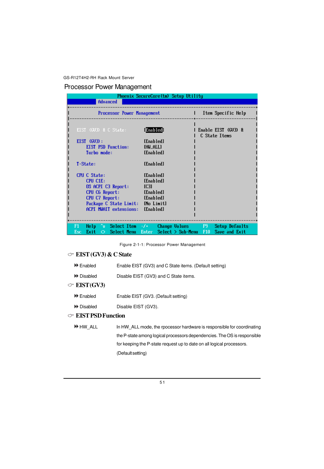 Gigabyte GS-R12T4H2-RH manual Processor Power Management, Eist GV3 & C State, EISTPSDFunction 