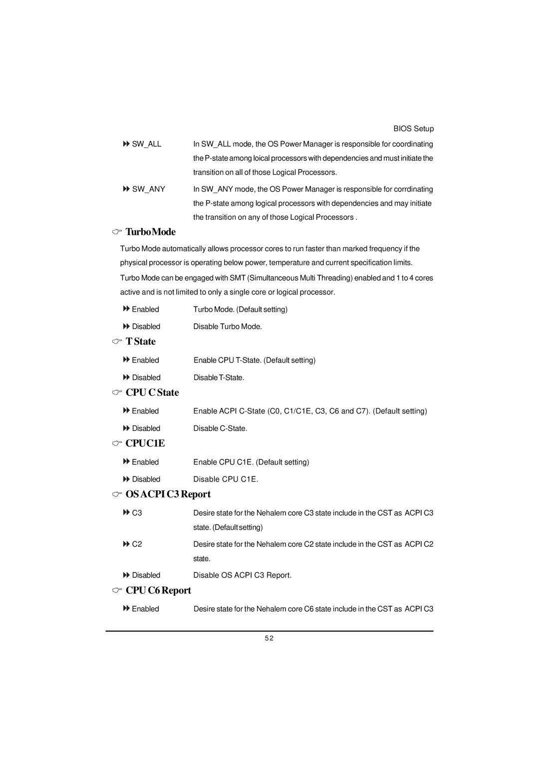 Gigabyte GS-R12T4H2-RH manual TurboMode, CPU C State, Osacpi C3 Report, CPU C6 Report 