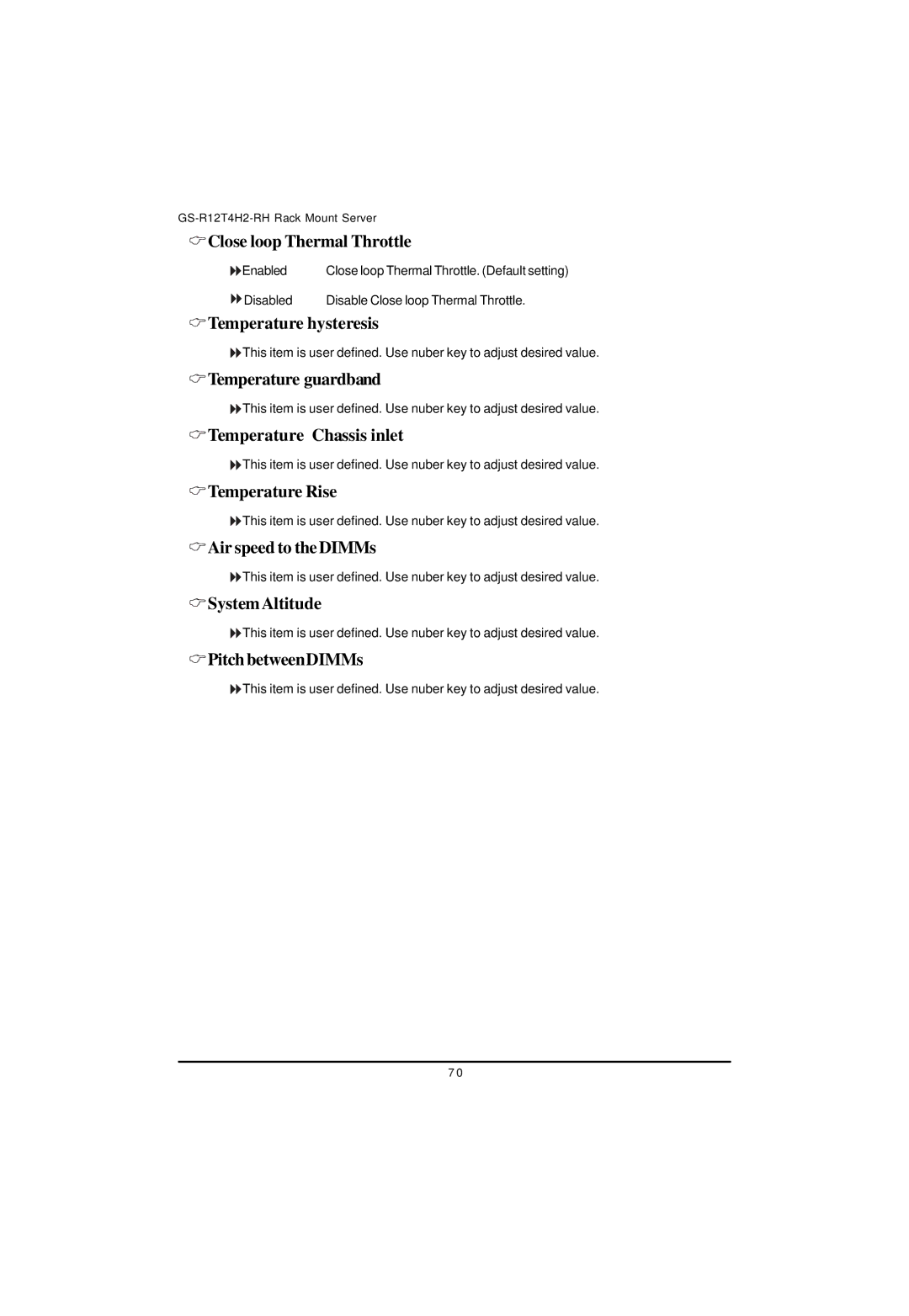 Gigabyte GS-R12T4H2-RH manual Close loop Thermal Throttle, Temperature hysteresis, Temperature guardband 
