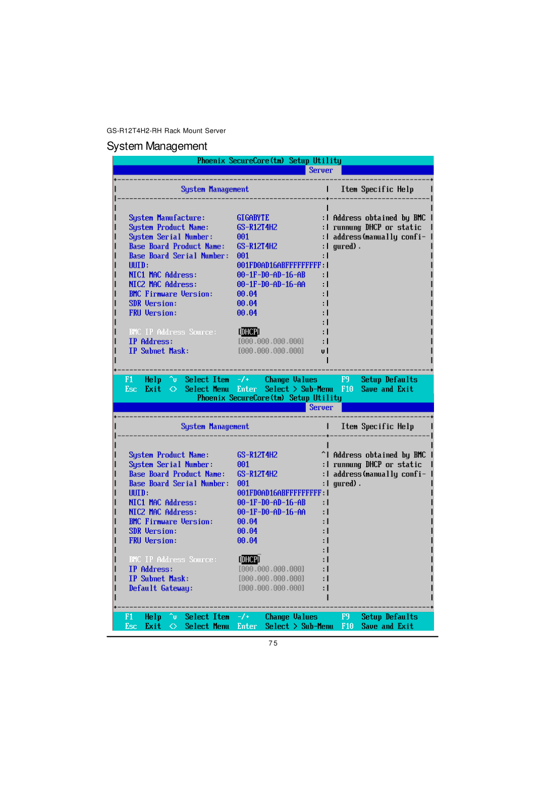 Gigabyte GS-R12T4H2-RH manual System Management 