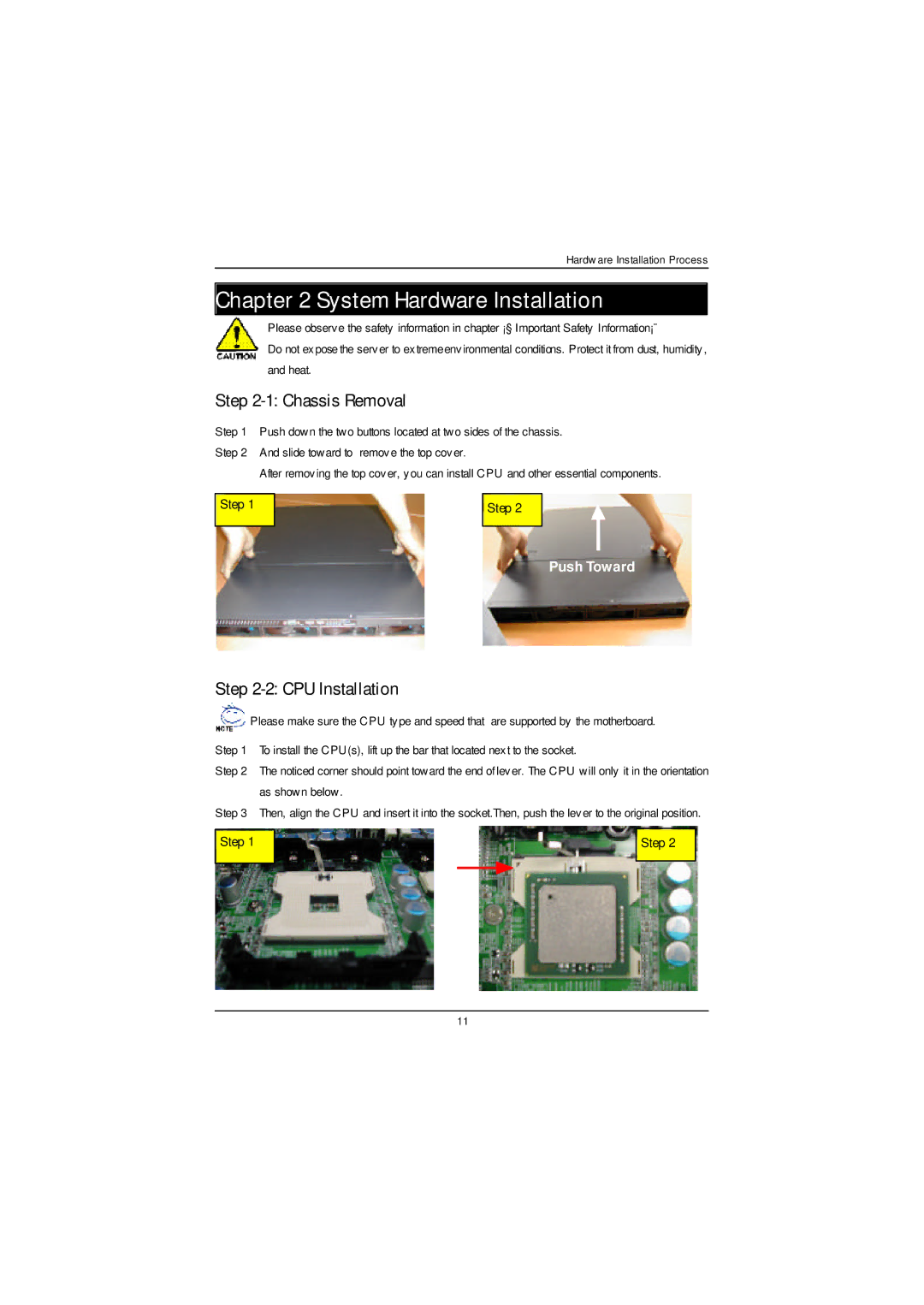 Gigabyte GS-SR125EDL user manual System Hardware Installation, Chassis Removal, CPU Installation 