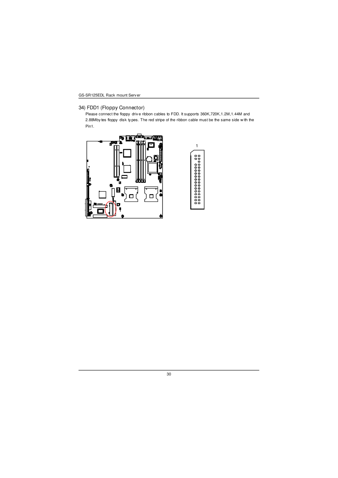 Gigabyte GS-SR125EDL user manual 34 FDD1 Floppy Connector 