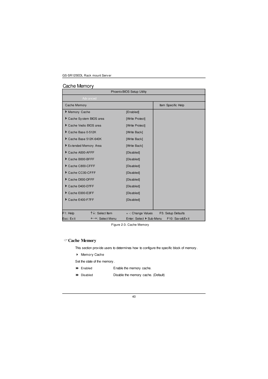 Gigabyte GS-SR125EDL user manual CCache Memory 