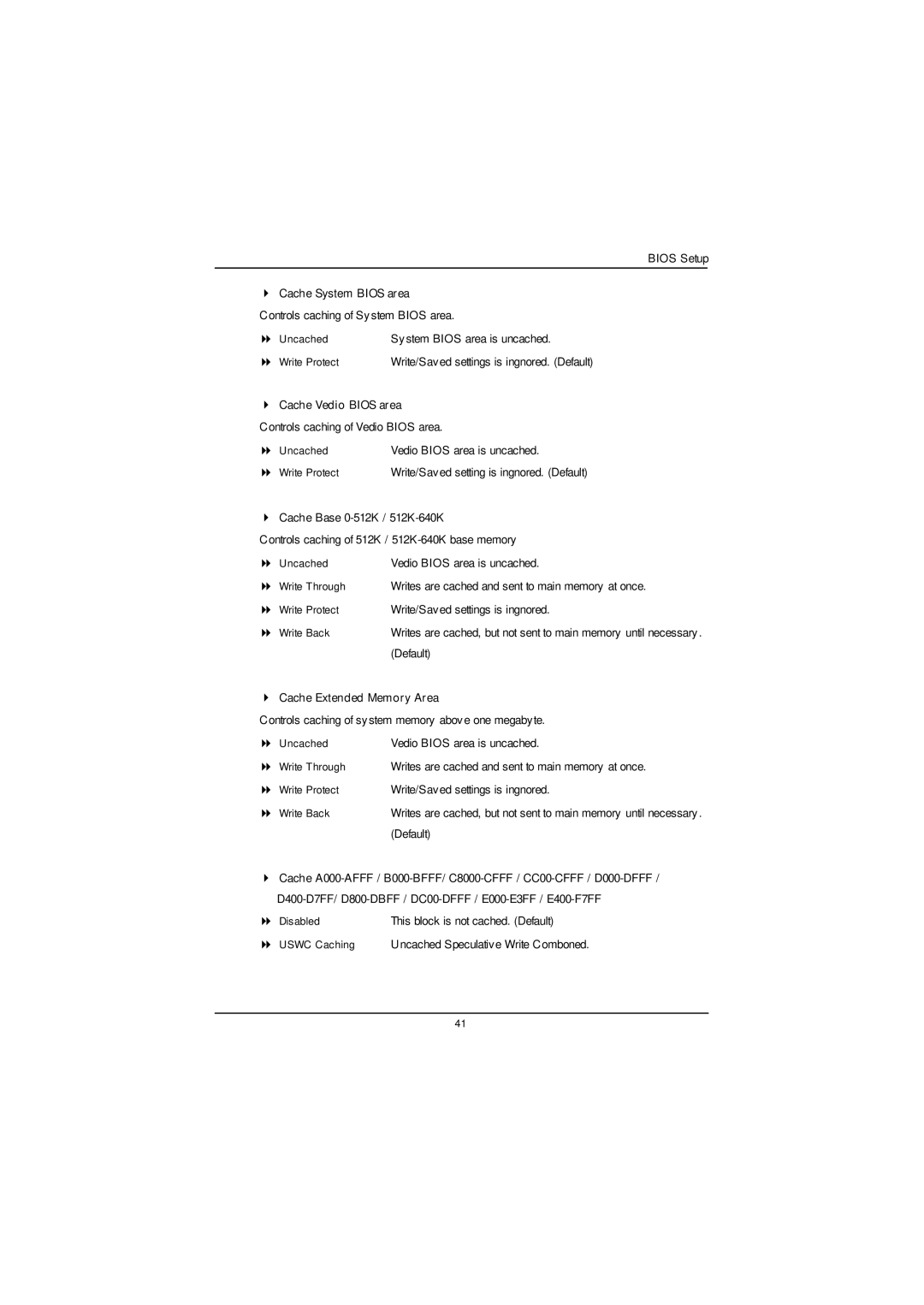 Gigabyte GS-SR125EDL user manual Controls caching of System Bios area 