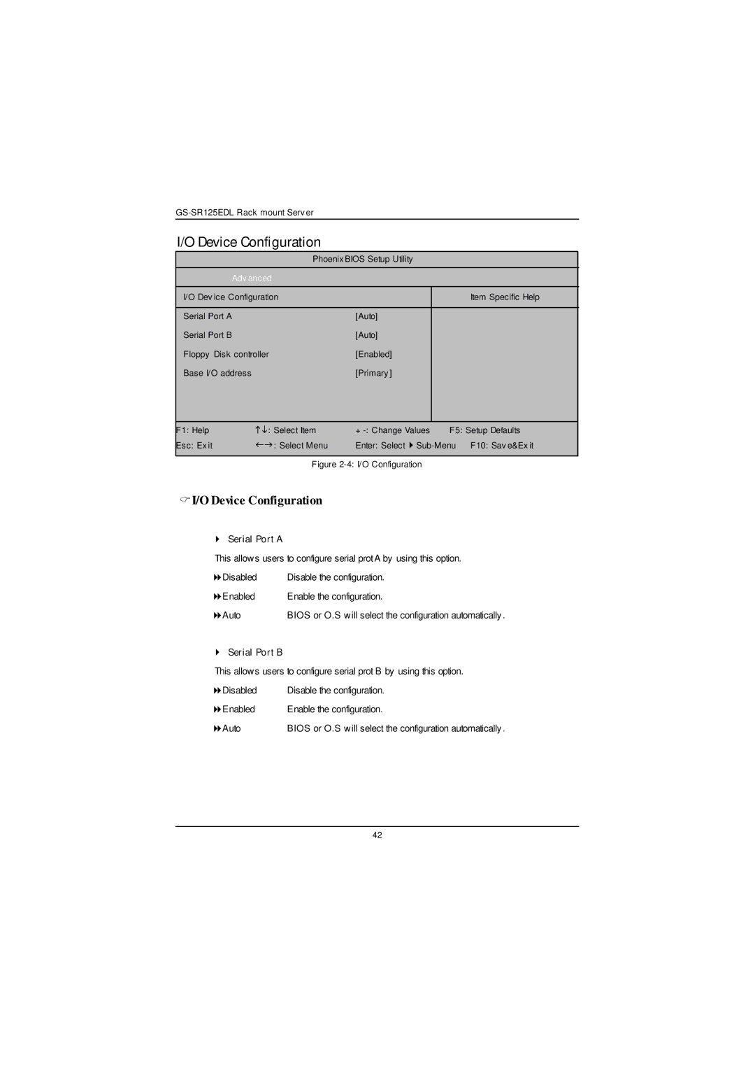 Gigabyte GS-SR125EDL user manual CI/O Device Configuration 