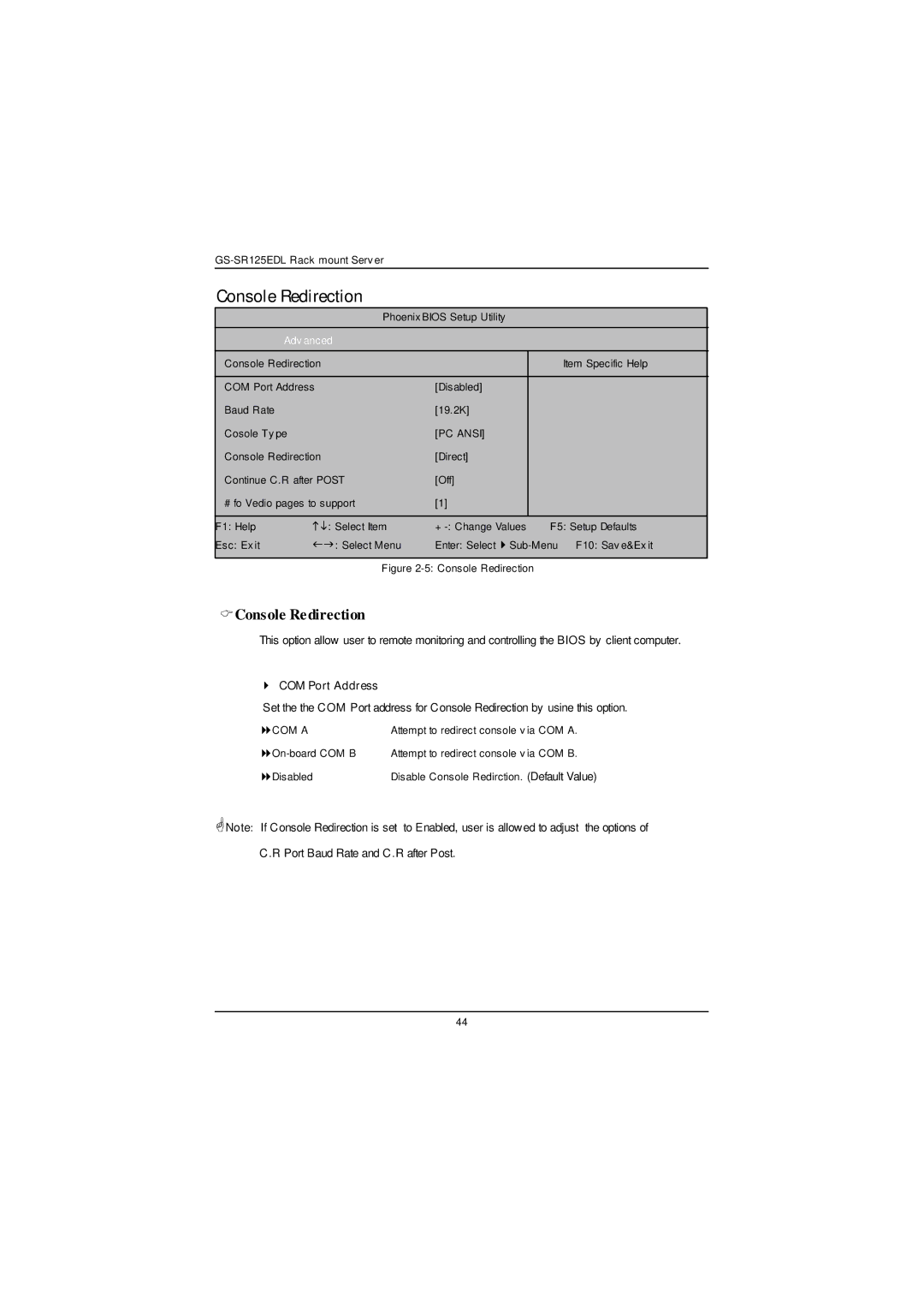 Gigabyte GS-SR125EDL user manual CConsole Redirection 