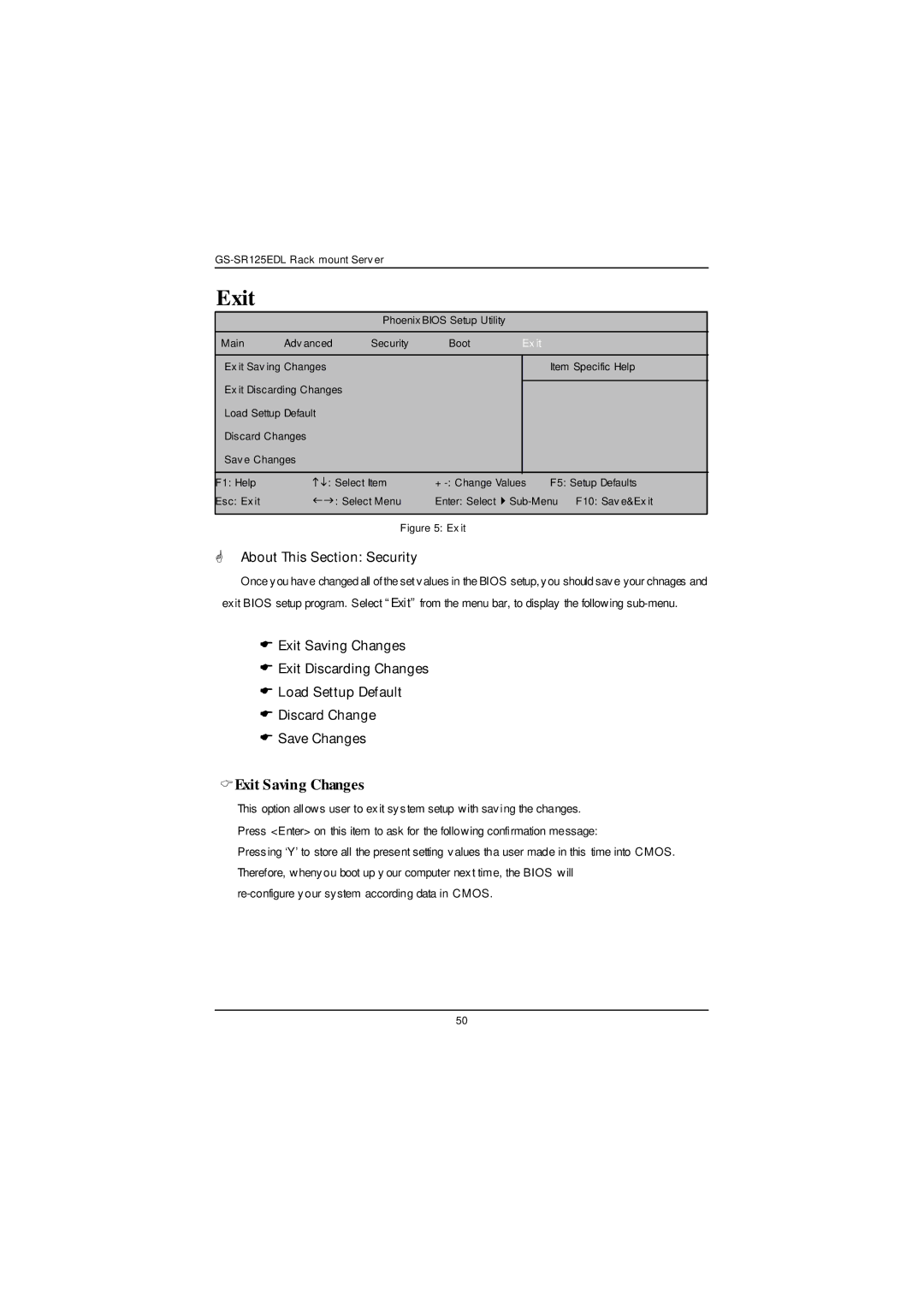 Gigabyte GS-SR125EDL user manual CExit Saving Changes 