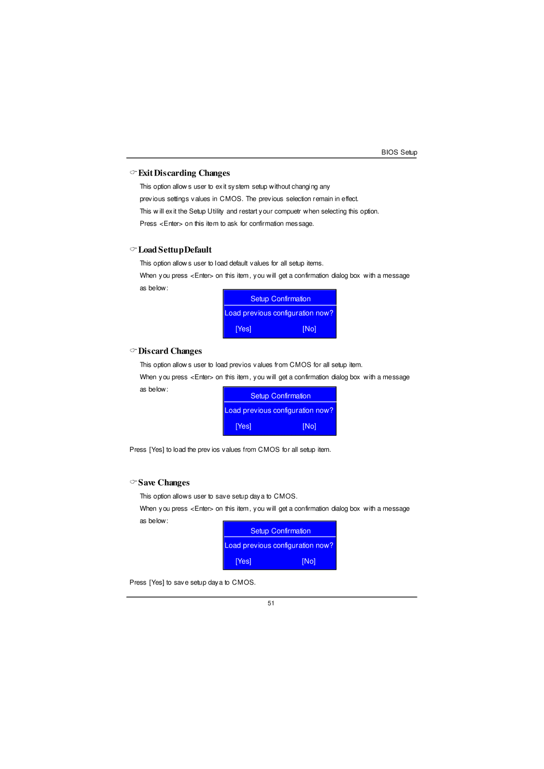 Gigabyte GS-SR125EDL user manual CExit Discarding Changes, CLoad SettupDefault, CDiscard Changes, CSave Changes 