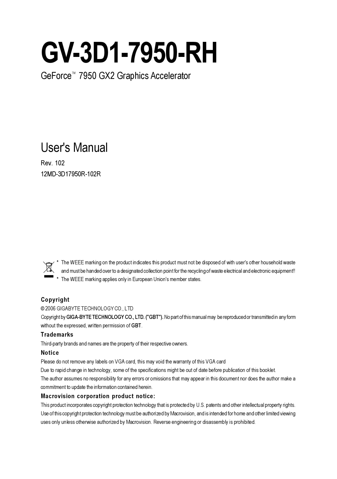 Gigabyte GV-3D1-7950-RH user manual 