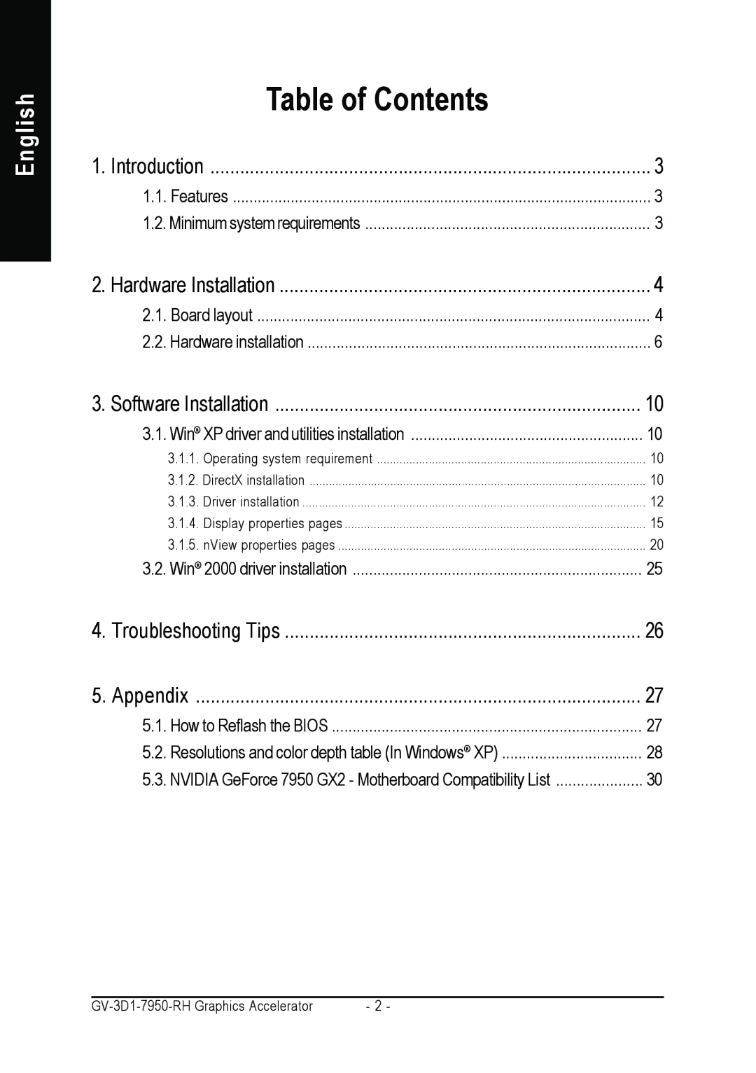 Gigabyte GV-3D1-7950-RH user manual Table of Contents 