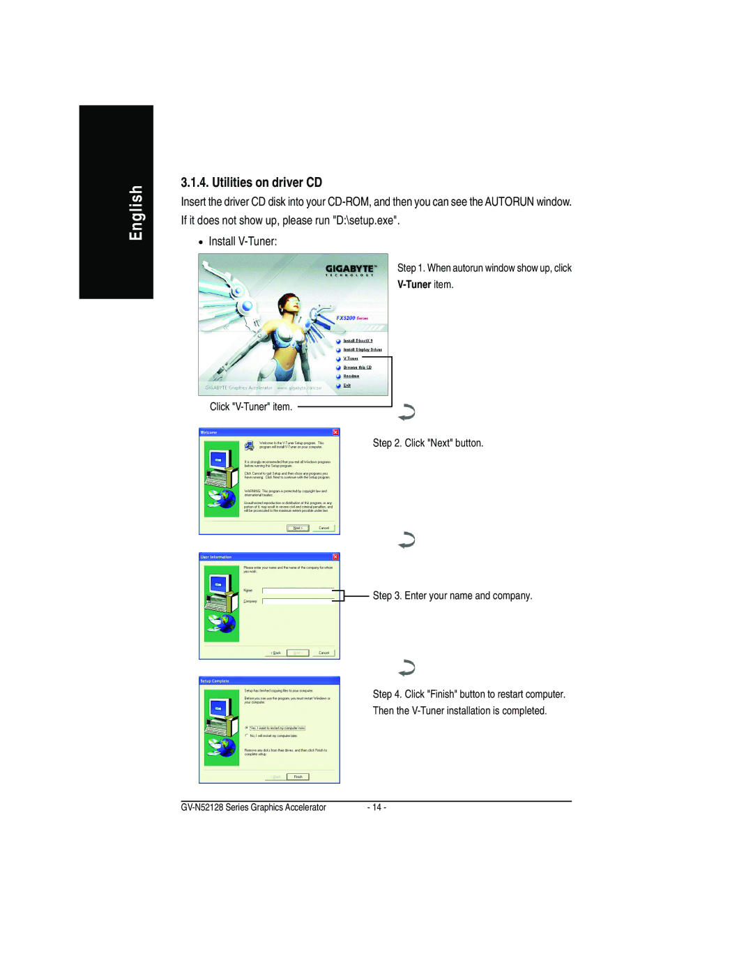 Gigabyte GV-N52128D user manual Utilities on driver CD, Tuner item 