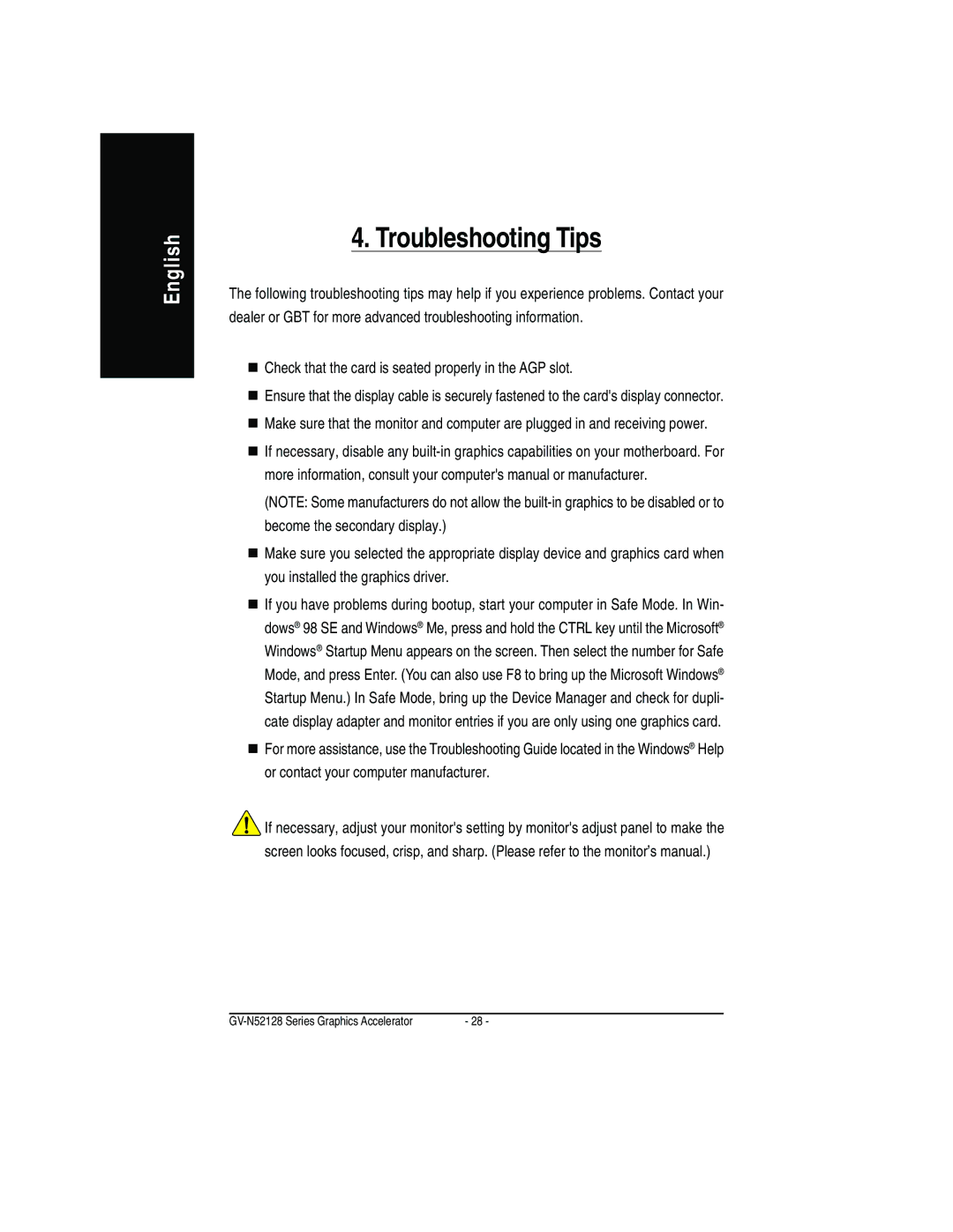 Gigabyte GV-N52128D user manual Troubleshooting Tips 