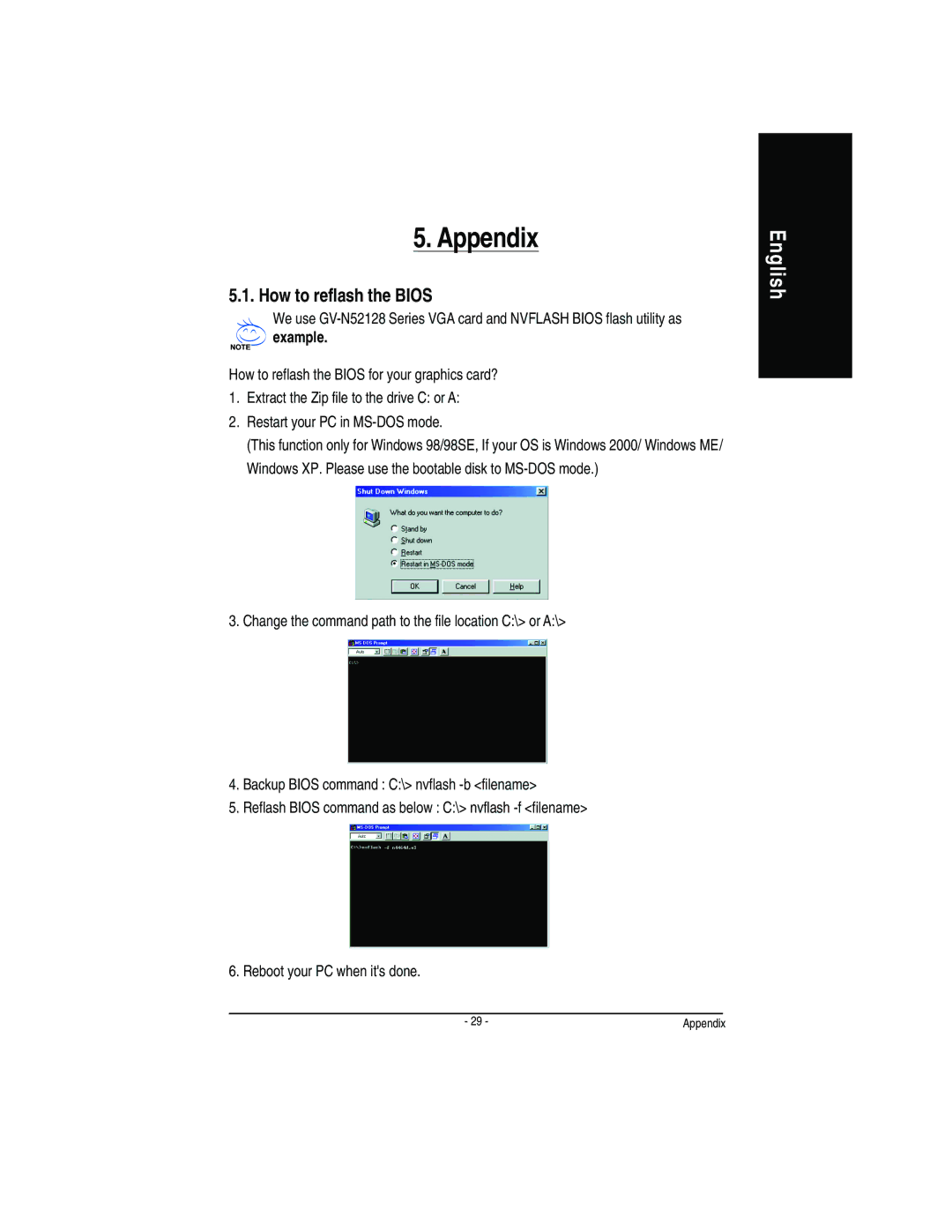 Gigabyte GV-N52128D user manual Appendix, How to reflash the Bios 