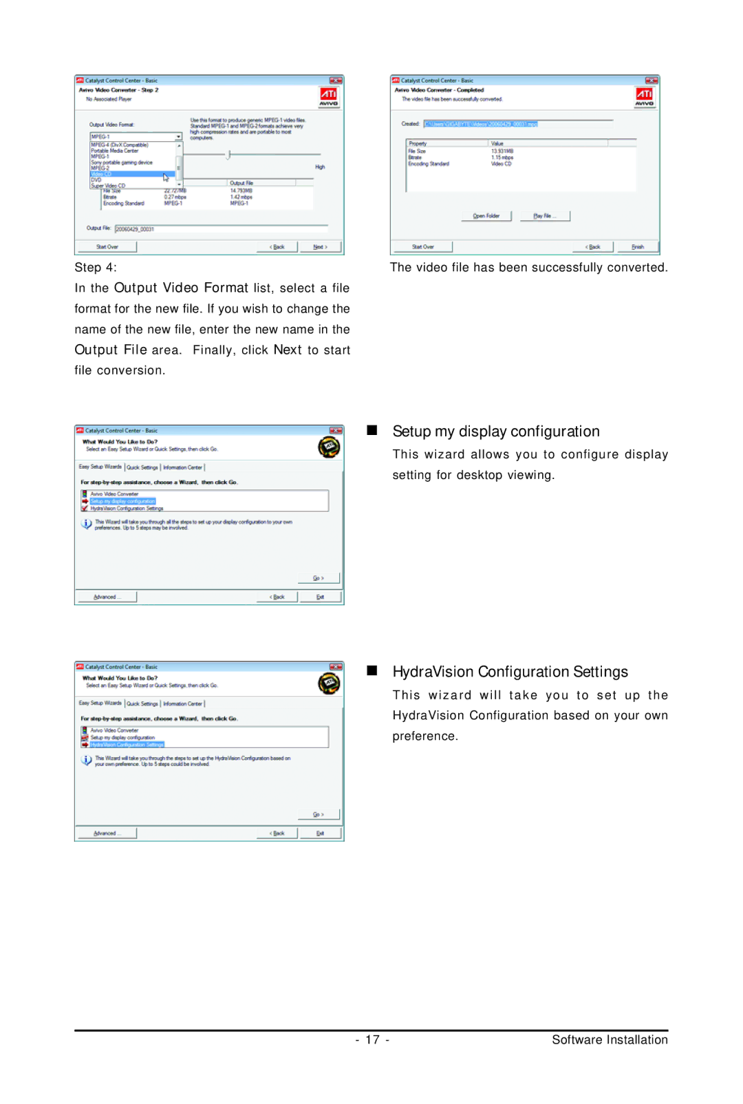 Gigabyte GV-R487D5-1GD user manual „ Setup my display configuration, „ HydraVision Configuration Settings 