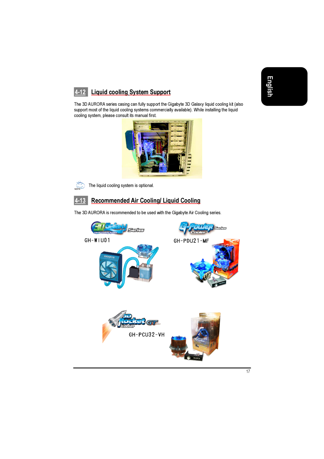 Gigabyte GZ-FSCA1-SN, GZ-FSCA1-AN user manual 12Liquid cooling System Support, 13Recommended Air Cooling/ Liquid Cooling 